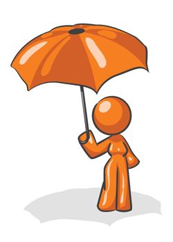 A design mascot woman holding an umbrella