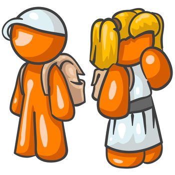 A vector illustration of two orange children looking cute or lost. 