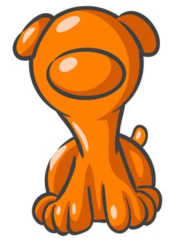 An orange dog sitting up, looking cute, and staring at the viewer. 