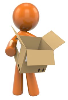 3D Orange Man Holding A Shipping Box