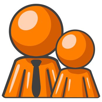 Orange man and child sitting loyally side by side.