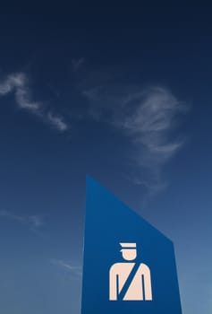 a police signal with a blue background
