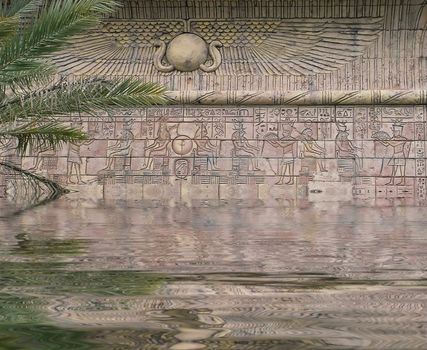 Temple wall in Egypt, by the river Nile