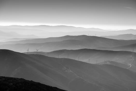 mountain landscape with layers and bw