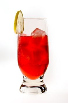 drink series: red cocktail with ice and lemon
