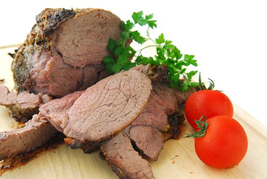 Beef roast cut on a cutting board