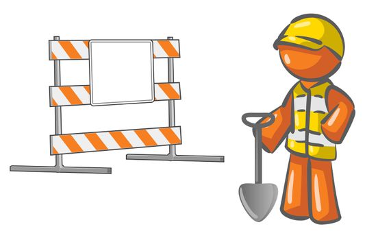 An orange man construction worker with a roadblock element.  