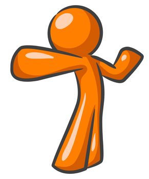 Orange Man standing up and punching the air, in a dynamic, heroic pose. 