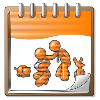 An orange man family picture on a day planner, a concept meant to show the value of family planning and quality times. 