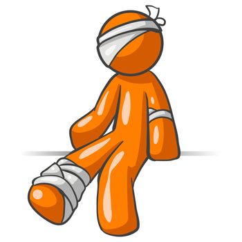 A vector illustration of an orange man injured and bandaged up.