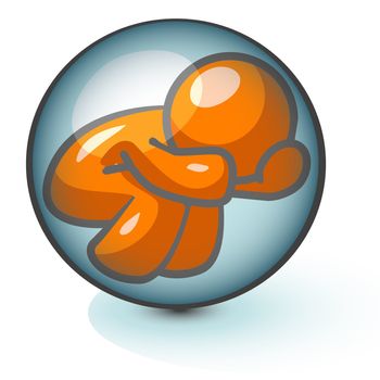An orange man trapped in a bubble as a symbol of stress, fatigue, and isolation.