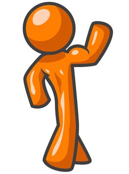 An orange man flexing his muscle with his muscular back to the viewer. 