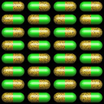 a large image of lots of pills or capsules in rows