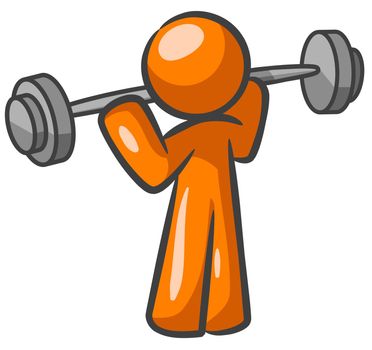 Orange Man lifting weights and working out. 