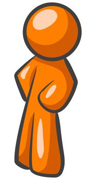 An orange man standing up sideways in a typically ordinary fashion. 