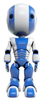 A blue robot standing straight up shown as a front view. 