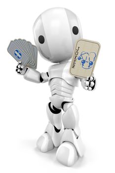 A robot holding up a joker card. With his advanced probability and chance assessment programming, you just can't beat him!