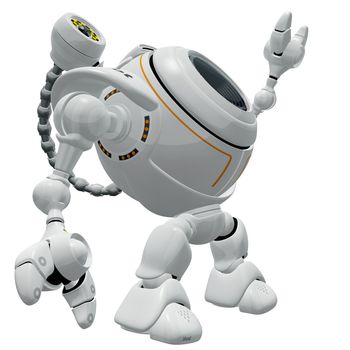 A robot web cam reaching up to the sky. Position can be used to make him reaching toward something in your own design, or just pointing. 