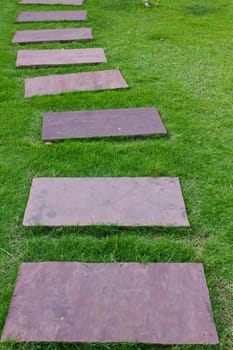 Walkway in the garden, Slab pavement on the grass