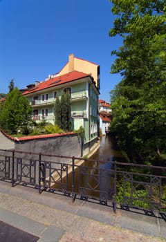 Landscape of a channel of Vltava on Kampa park  in Prague.