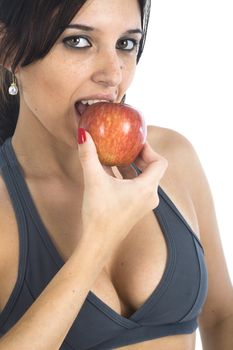 A sexy young hispanic woman wearing a gym outfit, isolated on a white background.