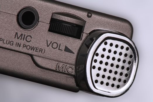 Detail of a dictophone. A close up. A microphone