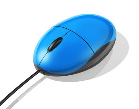 3D blue computer mouse isolated on white