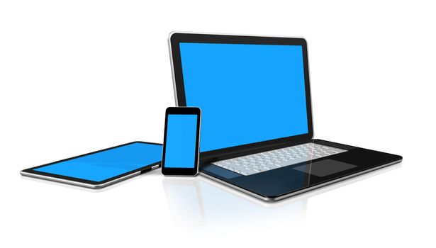 3D laptop, mobile phone and digital tablet pc computer - isolated on white with clipping path