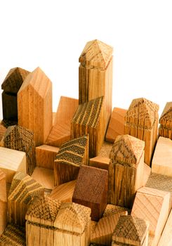 Wooden puzzle in the form of city buildings