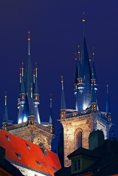 Tyn church in Prague, Czech Republic. Behind view.
