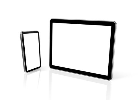 3D mobile phone and digital tablet pc computer isolated on white