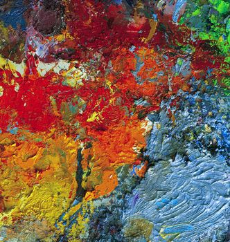 Artists oil paints multi coloured close up semi abstract