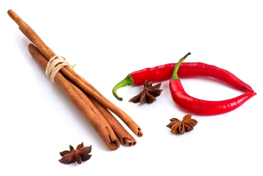 Cinnamon sticks, anise and chilly peppers