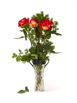 Bouquet of roses in a crystal vase.