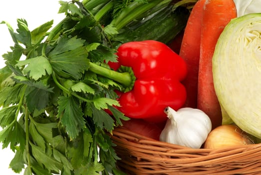 Autumn abundance, harvesting. A basket with vegetables.