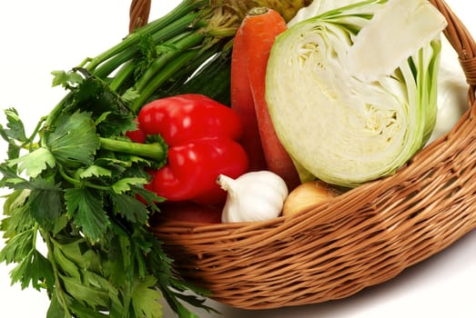 Autumn abundance, harvesting. A basket with vegetables.