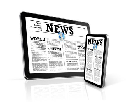 news on 3D mobile phone and digital tablet pc computer isolated on white