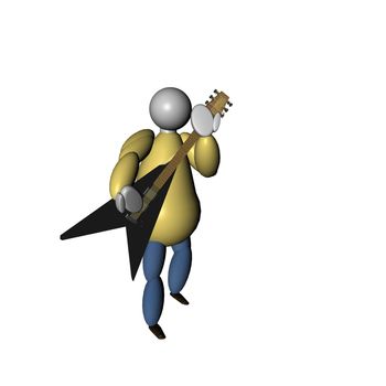 3D Puppet playing guitar over white background