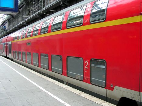 Train on railway station in Cologne Germany