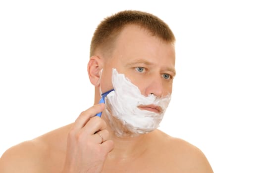 The man has a shave isolated on white background