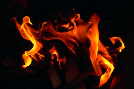 Inflaming fire in a fireplace