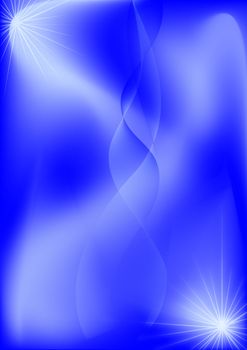 Abstraction. Wave and stars in blue space