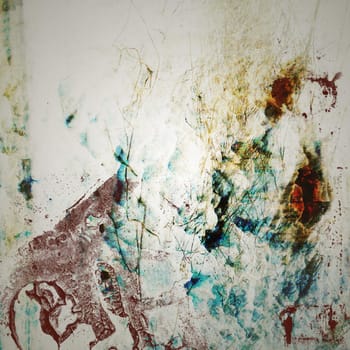 Dirty looking grunge background with blue and red stains and copy space