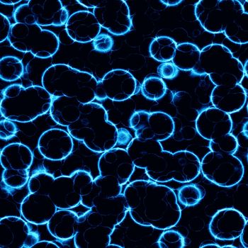 bright blue electric neon cells under microscope