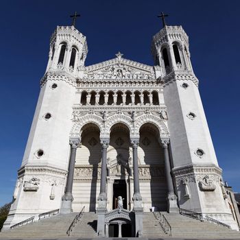 The Fourviere Church in Lyon city and blue sky