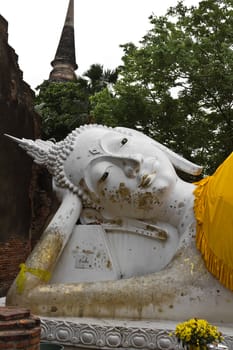 Reclining of buddha in Wat Yai Chai Mongkhon temple Ayutthaya, Thailand