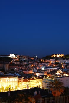 beautiful nightscape view of Lisbon (Castle of Sao Jorge, Cathedral and Pantheon)