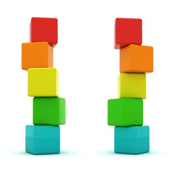 Two cube towers isolated on the white background