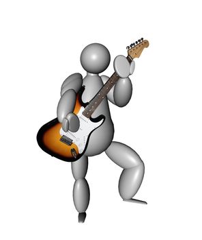 3D Puppet playing guitar over white background