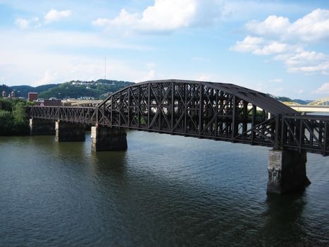 stock pictures of a metal bridge in a city